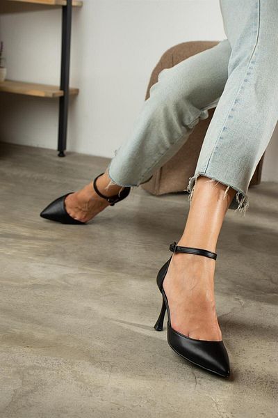 ShoeTek Pantofi cu toc Trevon pentru damă, piele neagră stiletto cu toc subțire
