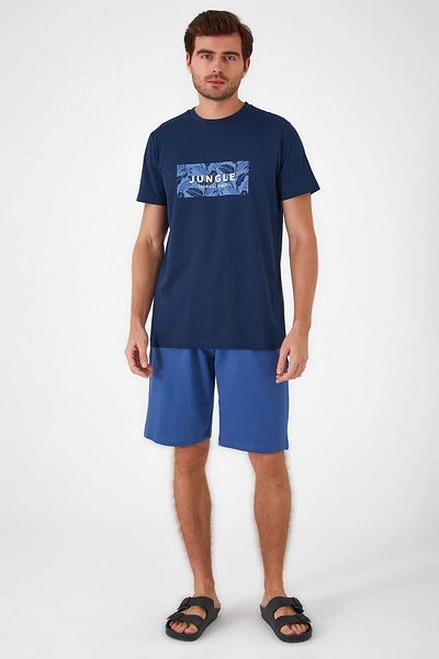 Arnetta Navy Blue Color Men's Battal Bermuda Pajama Set