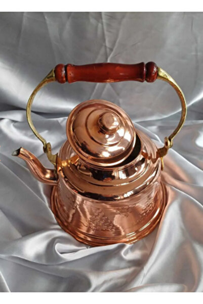 Genel Markalar Üstten Ahşap Kulplu Çaydanlık %100 Bakır Yerli Üretim