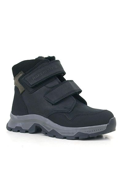Rakerplus Ghete Trekking din piele naturală cu velcro negre pentru băieți