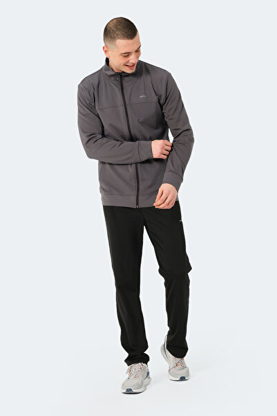 Slazenger OPRAH Erkek Fermuarlı Dik Yaka Cepli Koyu Gri Eşofman Takımı