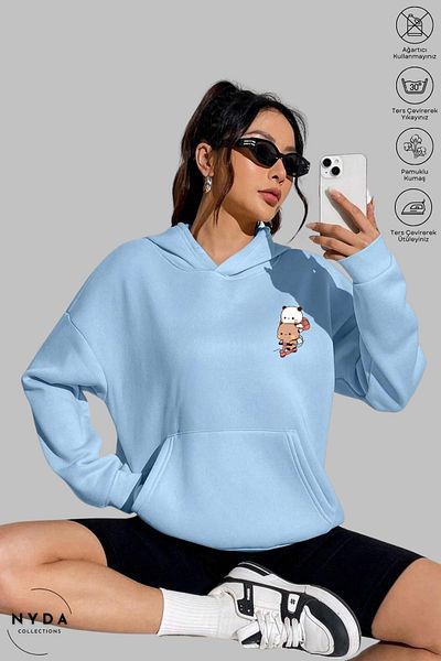 Nyda Collections Hanorac din bumbac supradimensionat unisex cu glugă cu mânecă lungă Bubu Dudu Scooter