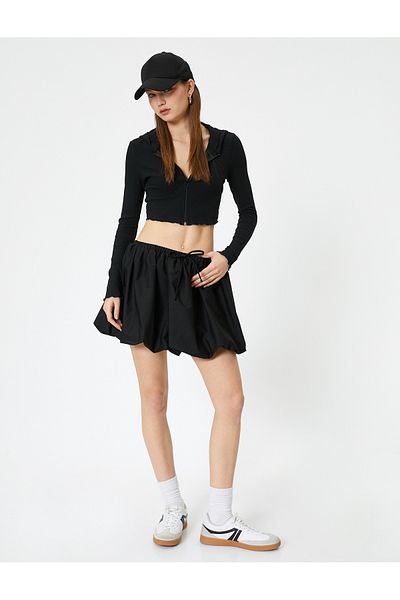 Koton Long Sleeve Slim Fit Crop Cardigan - Hooded and Zippered