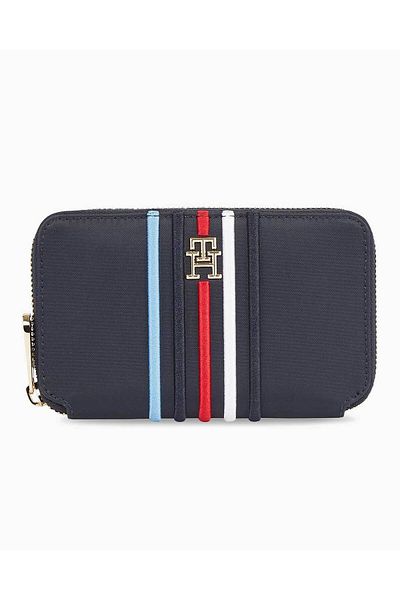 Tommy Hilfiger Kadın Marka Toka Logolu Çanta Cüzdan Birden Fazla Kart Yuvalı Kağıt Para Bölmeli Lacivert Cüzdan Aw0