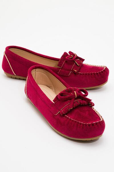 Ccway Balerini de damă din piele intoarsa burgundy - Design cu ciucuri