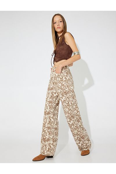 Koton Zeynep Cushion - Snakeskin Patterned Straight Leg Long Jeans