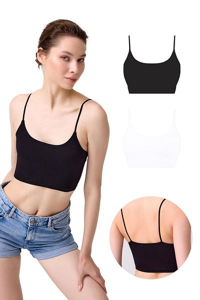 Cottonhill Γυναικείο Crop Top Bustier από βαμβακερό λεπτό λουράκι 2-συσκευασία