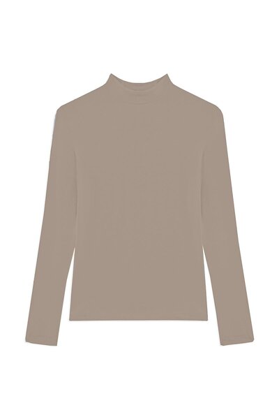 praye Likralı Uzun Kol Body Bej