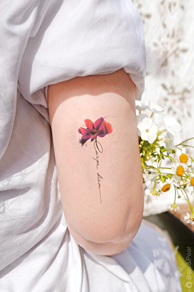 BP Tattoo Çiçek ve Yazılı Minimal Geçici Dövme Carpe Diem Tattoo