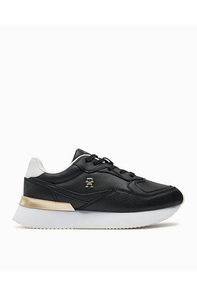 Tommy Hilfiger Pantofi negri pentru femei - cu logo, șireturi, tălpi anti-alunecare FW0FW08203-BDS