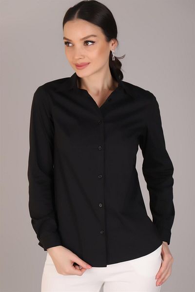 SWEETNESS Cămașă clasică din bumbac cu mânecă lungă din Lycra neagră
