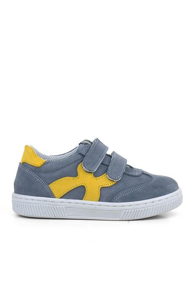 Rakerplus Genuine Leather Gray Yellow Velcro Children's Sneakers