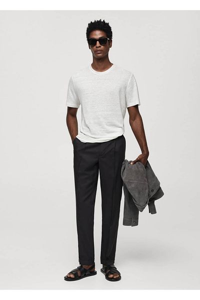 MANGO Man Slim Fit tričko zo 100% ľanu