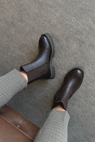 STRASWANS Matty Women's Rubber Detail Genuine Leather Boots Brown