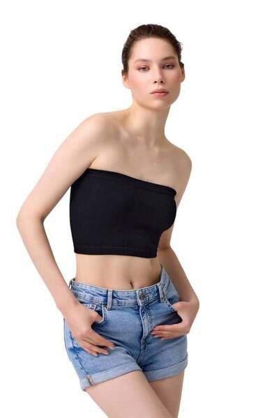 Cottonhill Black Strapless Seamless Crop Bustier - Women's Premium