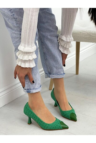 ERVANIN BUTİĞİ Yeşil Tüvit (Tress) Maskelet Detay Kadın Stiletto