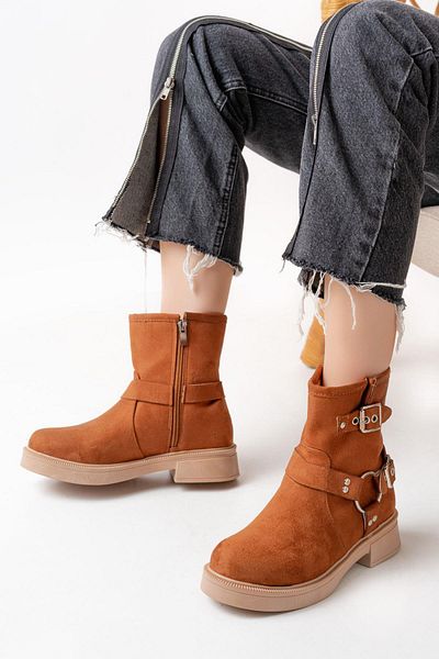Aymood 02-2013 Tan Suede Γυναικείες Μπότες - Casual με αξεσουάρ πόρπης, φερμουάρ