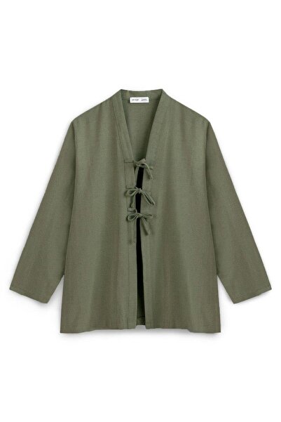 praye Kimono din in kaki - cu șireturi și mixt