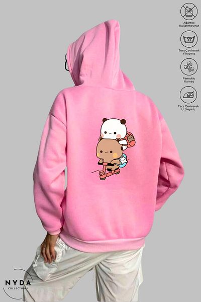 Nyda Collections Μακρυμάνικο Bubu Dudu Scooter με στάμπα με κουκούλα Unisex Oversize βαμβακερή κουκούλα