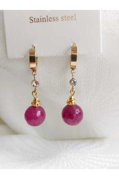 DEVİ fashion أقراط من الفولاذ بحجر الكوارتز الكريستالي الفوشيا