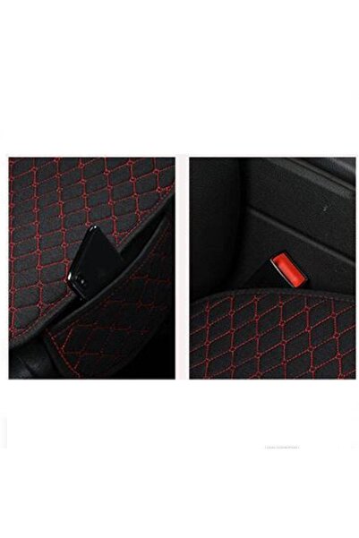 Tegin Car Seat Cushion Front and Rear Set 3 Pieces Black Fabric Red