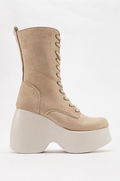 Ccway Cizme cu șireturi cu toc pană TEN SUEDE