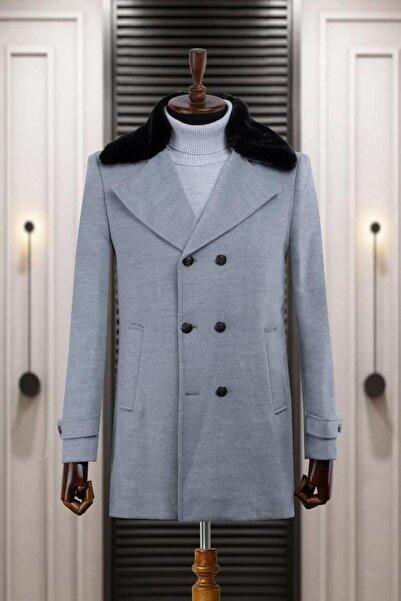 Salihtarzz Coat Men's Cashmere Gray Fur SD7821