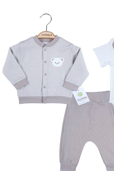 Babydonat 100% Cotton Set with Striped Bear Cardigan for Baby Boy
