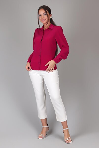 SWEETNESS Φούξια Μεταξωτό Ύφασμα - Μακρυμάνικο πουκάμισο με κορδόνι για γυναίκες