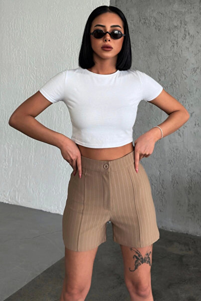 Marsilyan High-Waisted Crepe Stretch Striped Shorts That Offer Both Elegance ...