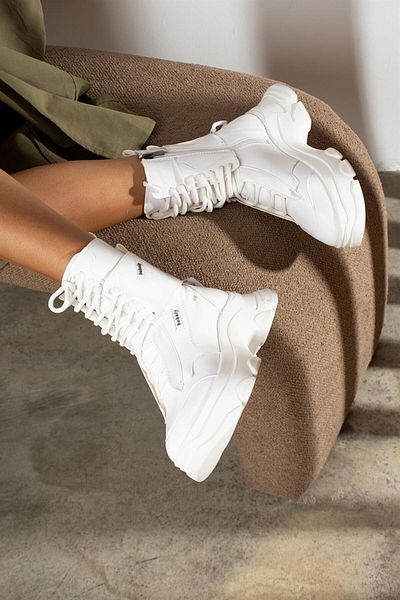ShoeTek Berta Γυναικείες Μπότες Lace-Up Αθλητικές Μπότες Λευκό Δερμάτινο