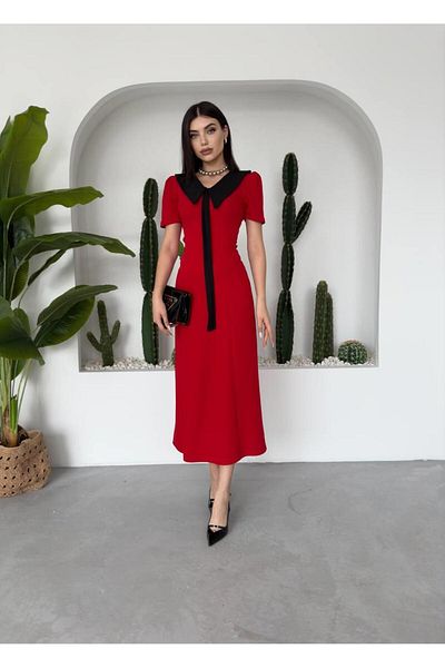 conconmoda Patrice Pointed Collar Midi Dress