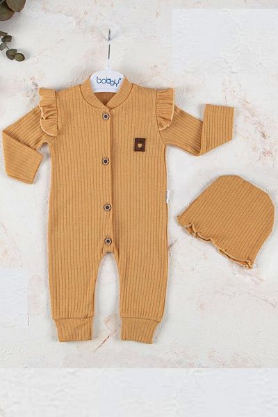 Babydonat 100% Cotton Neck Buttoned Jumpsuit with Hat for Baby Girl