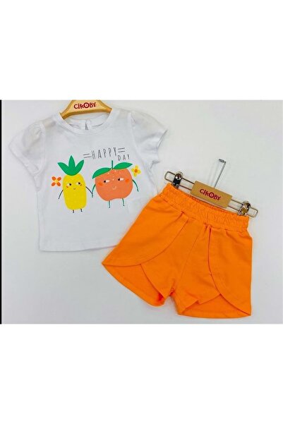 Çikoby Orange Baby Girl Shorts Set Orange