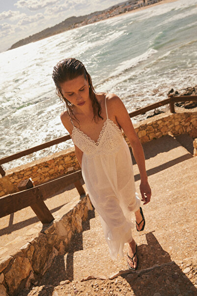 H&M İşleme Detaylı Ve Askılı Elbise