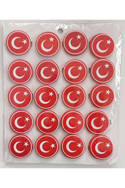indirimlial 20 Adet 3,5 Cm Yuvarlak Türk Bayraklı Rozet Bayrak Yaka Rozeti Çe...