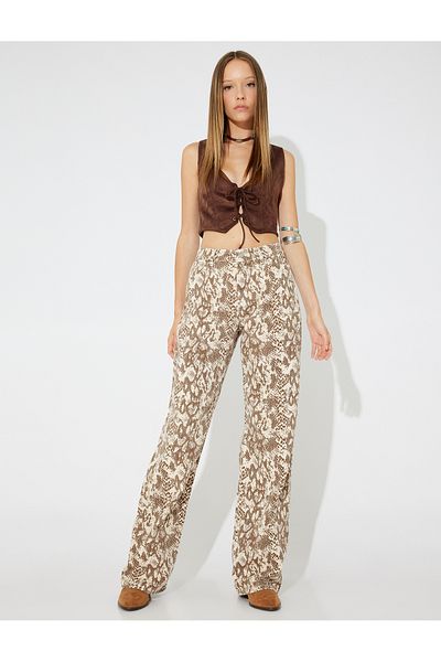 Koton Zeynep Cushion - Snakeskin Patterned Straight Leg Long Jeans