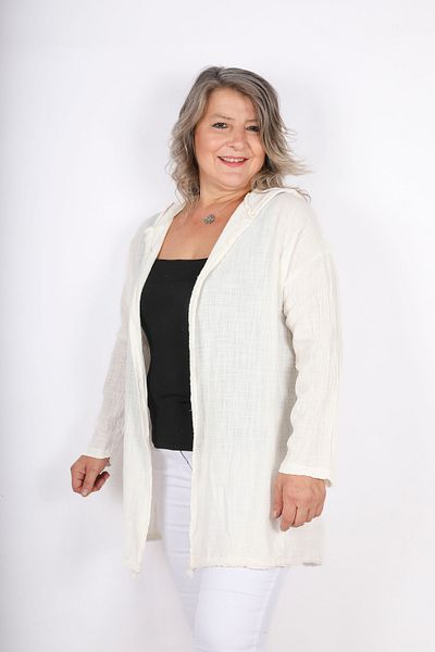 Hitit Butik Linen Sports Cardigan - Cream Color