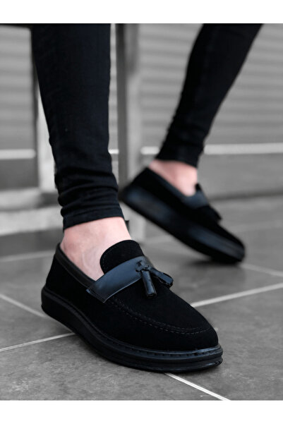 BOA BA0005 Bağcıksız Yüksek Taban Siyah Kemerli Klasik Püsküllü Corcik Erkek Ayakkabı