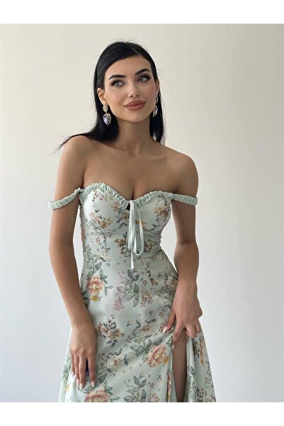 conconmoda Askılı Yırtmaçlı Elbise - Yeşil