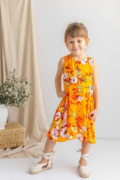 Oliven The Kid Rochie A-Line fără mâneci cu model de flori portocalii