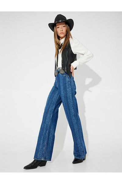Koton X Zeynep Cushion - Snakeskin Patterned Standard Waist Wide Leg Jeans