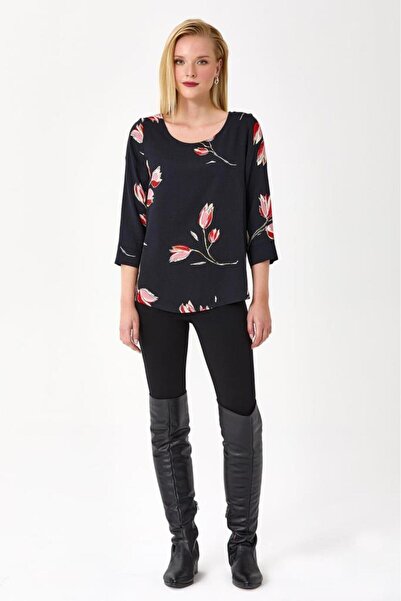 İKİLER Turvakar Kollu Desenli Bluz 245-3020