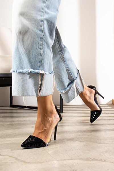 ShoeTek Layla Stiletto Siyah Dalmaçyalı Şeffaf