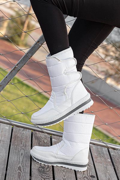 Ccway Γυναικείες μπότες χιονιού Velcro Λευκές