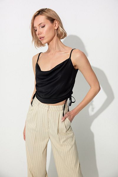 SHERIN Μαύρο μπουστάκι με λουράκια στο πλάι