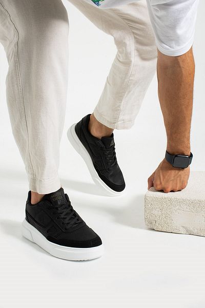 Nstil Pantofi sport casual pentru bărbați, alb-negru, cu cusături cu șireturi, pantofi sport ușori, confortabili, pentru mers 013