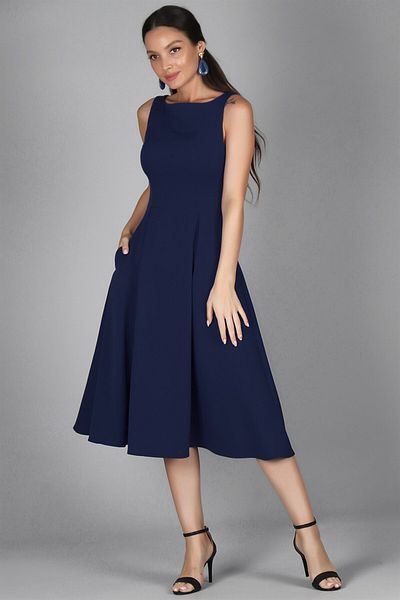 SWEETNESS Rochie de damă bleumarin - plisată și detaliată cu buzunar