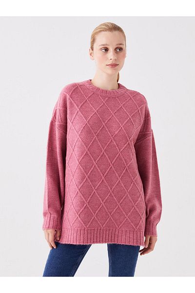 LC Waikiki LCW Crew Neck Self Print hosszú ujjú női kötöttáru tunika