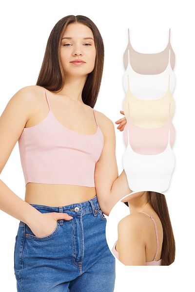 Cottonhill Verstellbare, dünne Träger, lasergeschnittene Crop-Bustiers im 5er-Pack